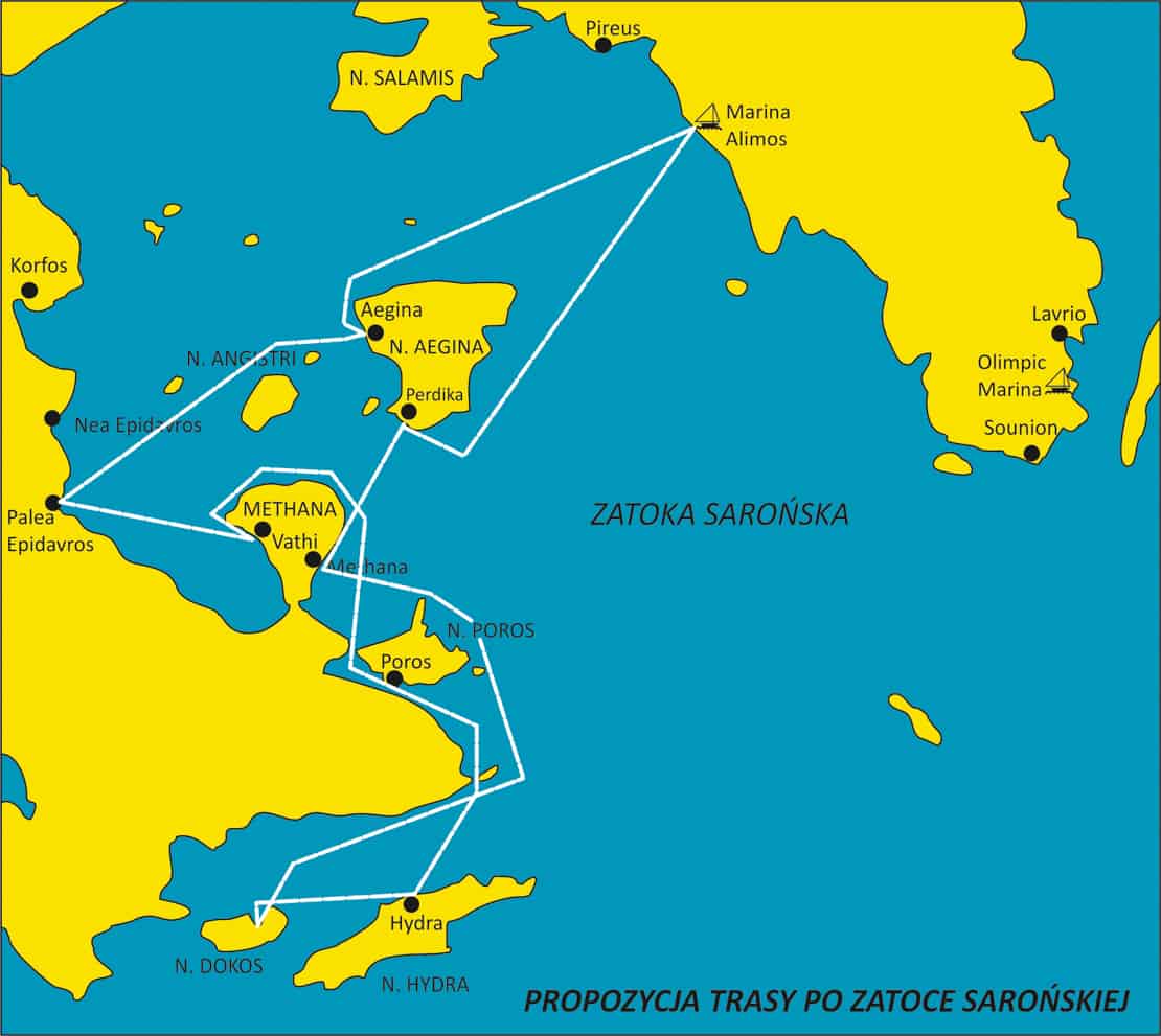 Przykładowa trasa rejsu po Zatoce Sarońskiej