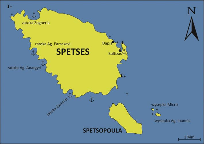 Wyspa Spetses mapa Grecja