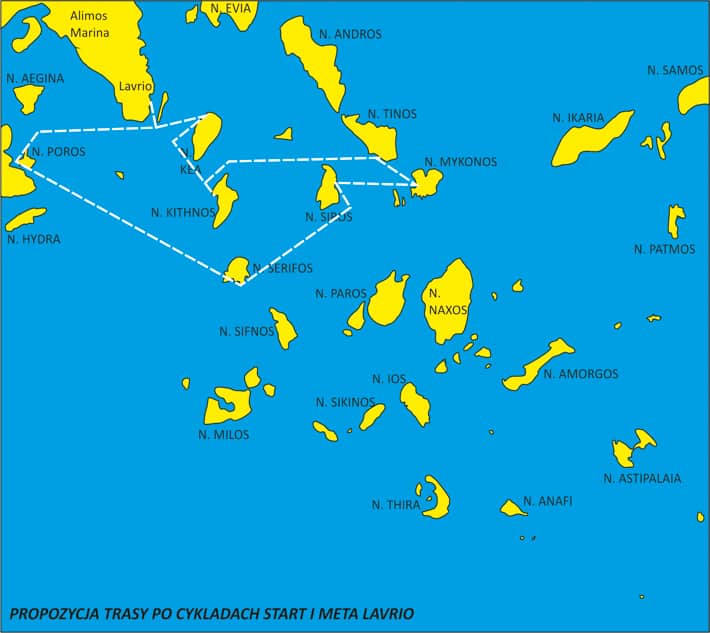 Trasa rejsu z Lavrio po Cykladach