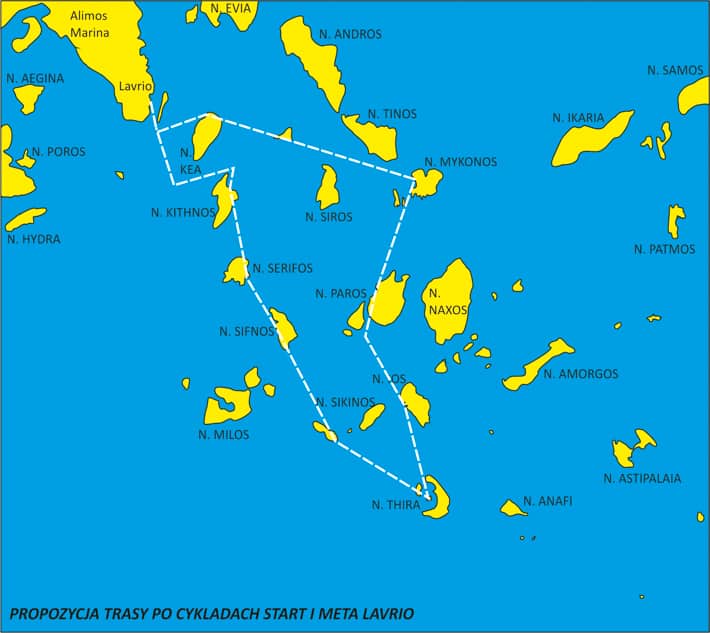 Trasa rejsu z Lavrio po Cykladach