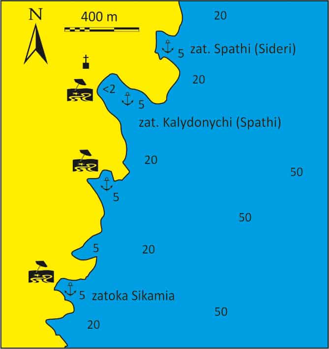 Zatoki Spathi i Kalydonychi na Kea mapka