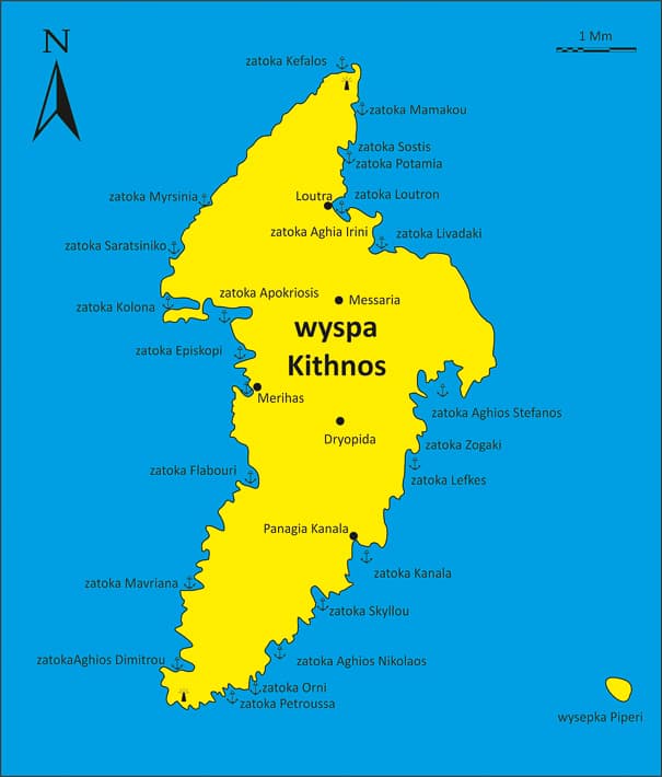 mapa wyspy Kithnos Cyklady