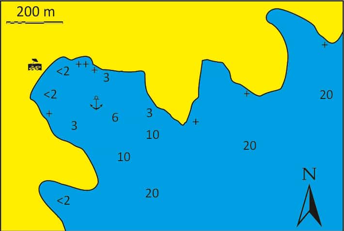mapa Zatoki Aghios Nikolaos na wyspie Kithnos