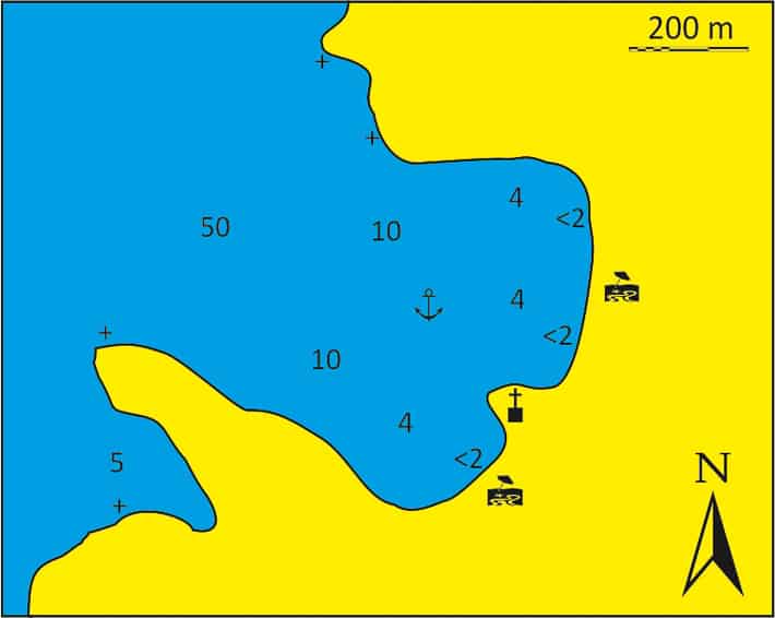 Mapa zatoki Fabouri na wyspie Kithnos