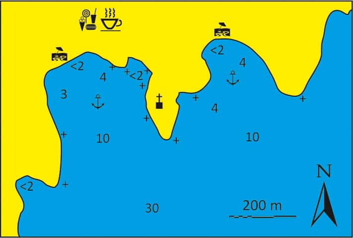 Mapa zatoki Kanala na wyspie Kithnos