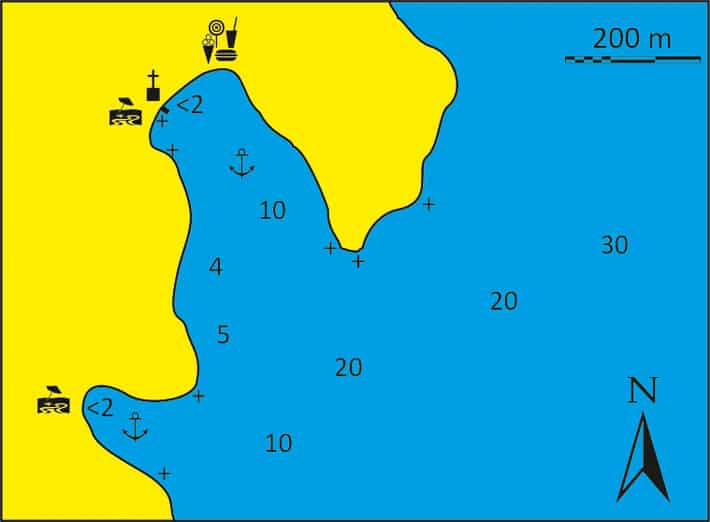 Mapa zatoki Lefkes na wyspie Kithnos