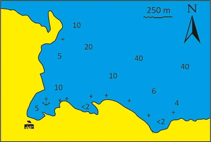 Mapa zatoki Livadaki na wyspie Kithnos