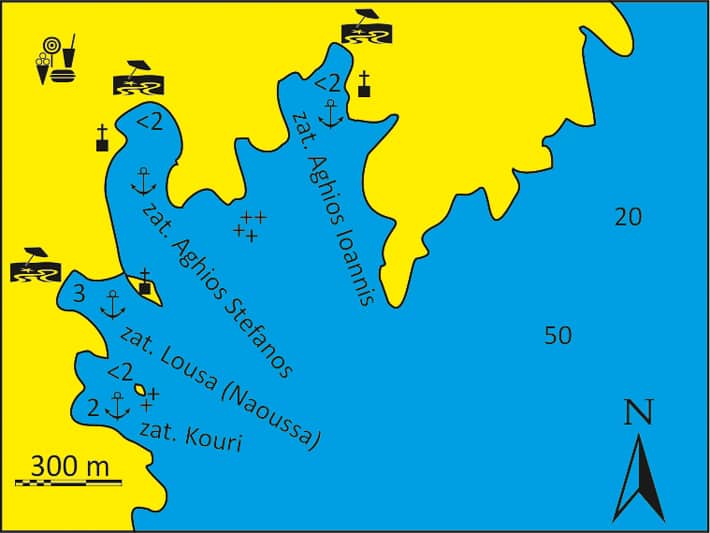 Mapa zatoki Aghios Stefanos i Aghios Loannis na wyspie Kithnos