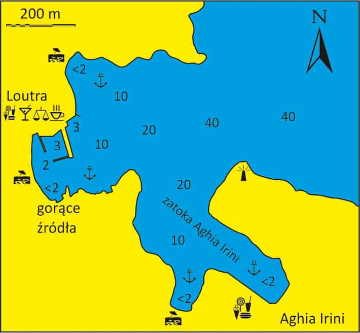 Mapa zatoki Loutra i Aghios Ilrini na wyspie Kithnos