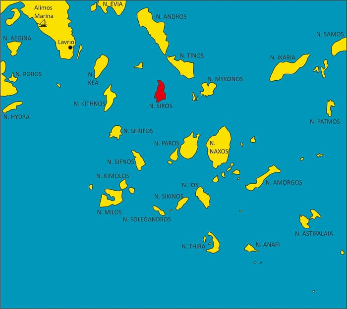 Cyklady wyspa Siros mapa