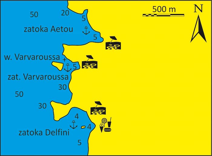 Mapka zatoki Aetou Delfini