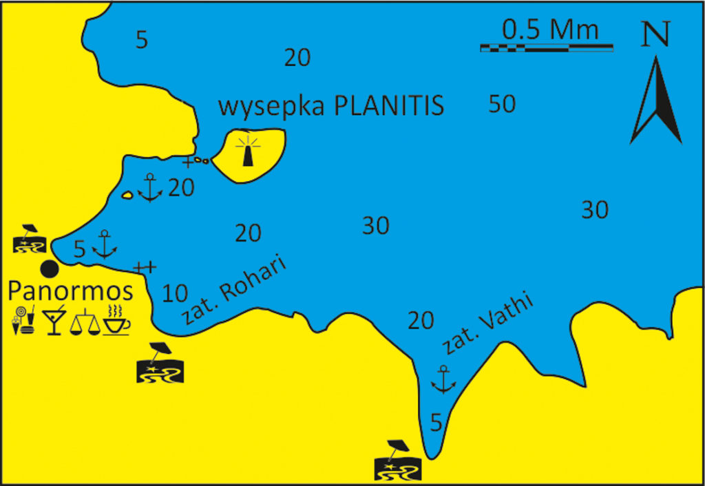 Zatoka Panormou mapka wyspa Tinos Cyklady