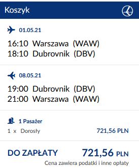 LOT wyszukiwarka majówka Dubrownik