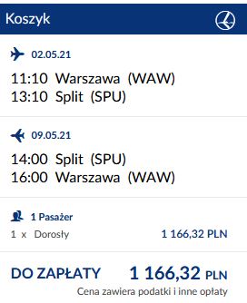 LOT wyszukiwarka majówka Split