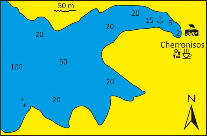 mapka zatoki Aghios Giergios i Cherronisos