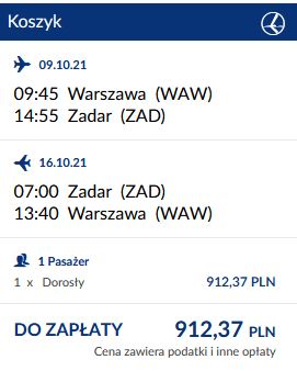 lot do zadaru z przesiadką cena