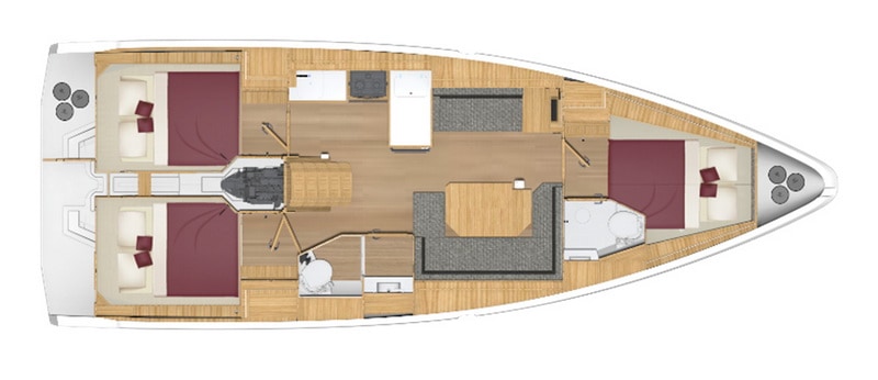 bavaria C 38 3 kabiny 2 łazienki wnetrze jachtu