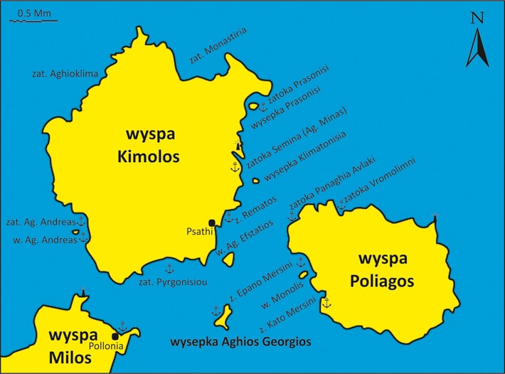 mapka wyspy Kimolos i Poliagos