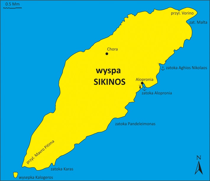Mapa wyspy Sikinos