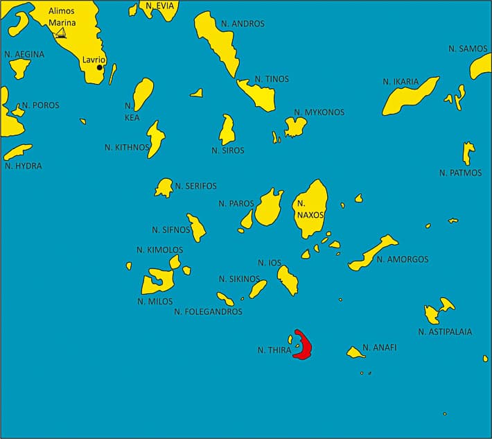 mapka cyklady santorini