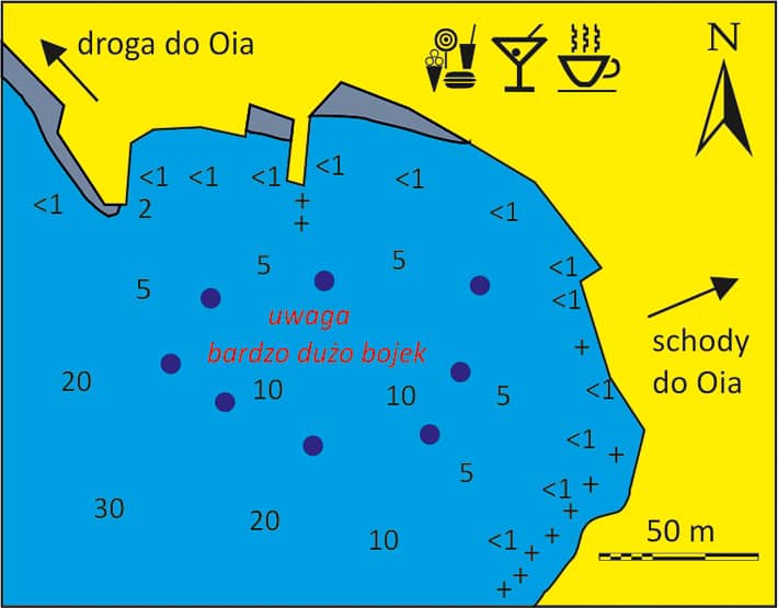 mapka portu Ammoudiou na Santorini