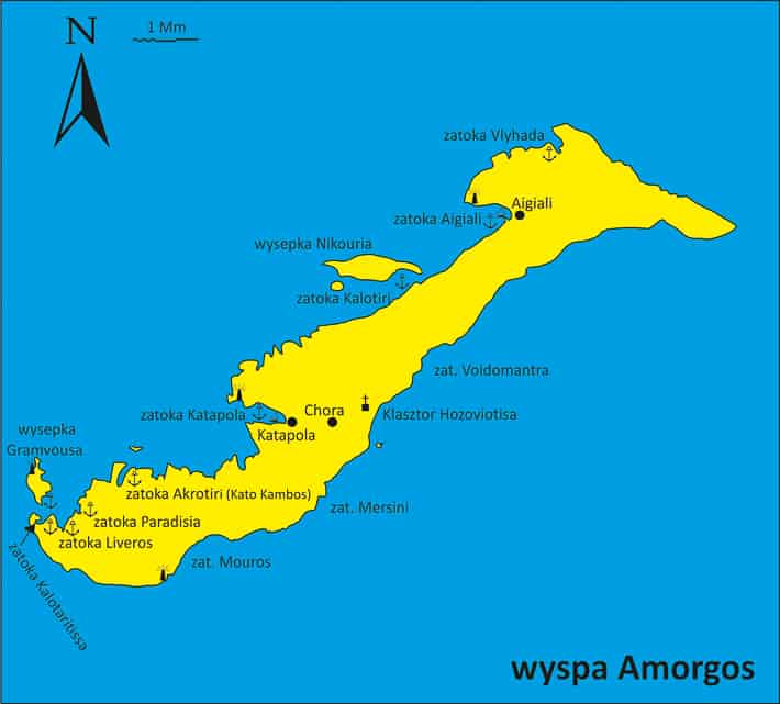 mapka wyspa Amorgos na Cykladach