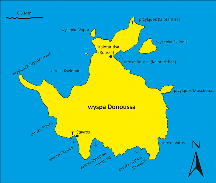 mapka wyspy Donousa