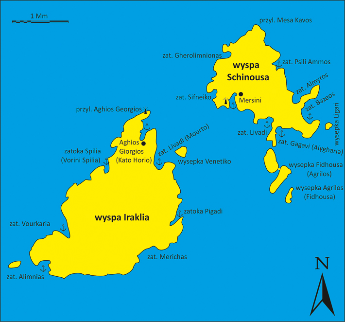 mapka wyspa Iraklia i wyspa Schinoussa