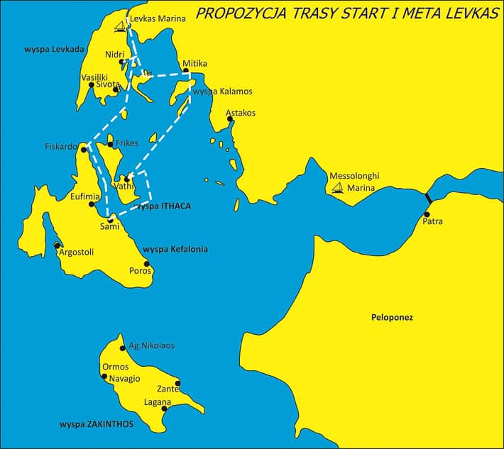 propozycja trasy rejsu z Levkady mapka