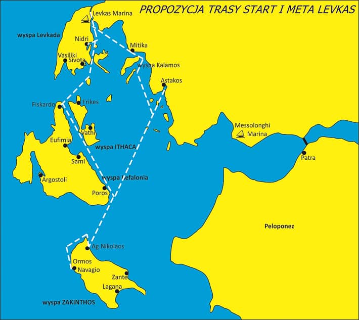 propozycja trasy rejsu z Levkady mapka