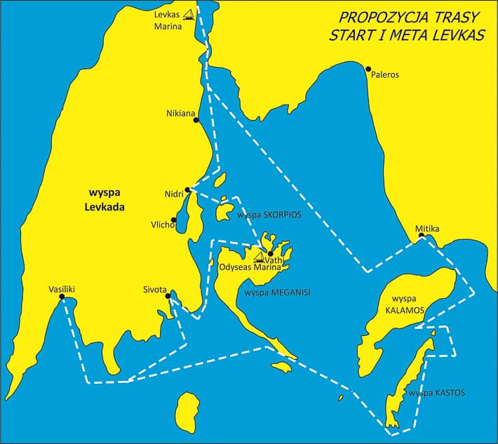 propozycja trasy rejsu z Levkas mapka