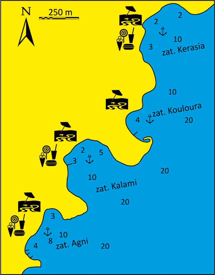 Zatoki na Korfu Agni Kalami, Kouloura, Kerasi mapka