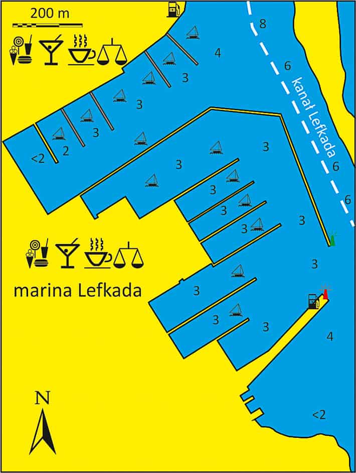 Mapka portu i mariny na Lefkadzie