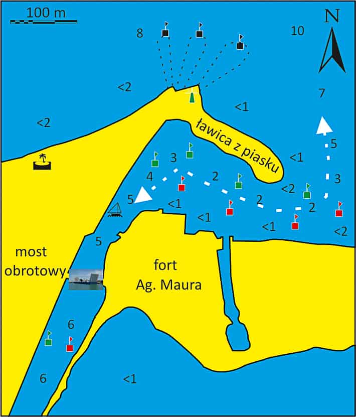 Północne wejście do kanału przy Lefkadzie mapka