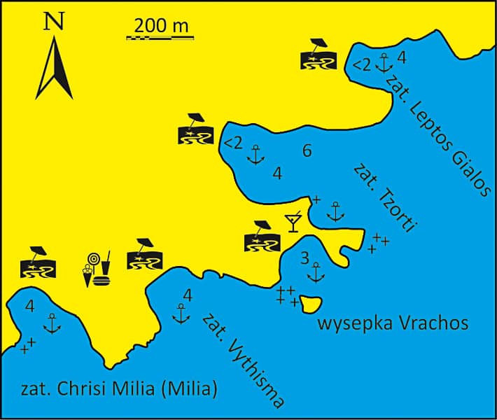Zatoki Milia i Tzorti na wyspie alonnisos mapka