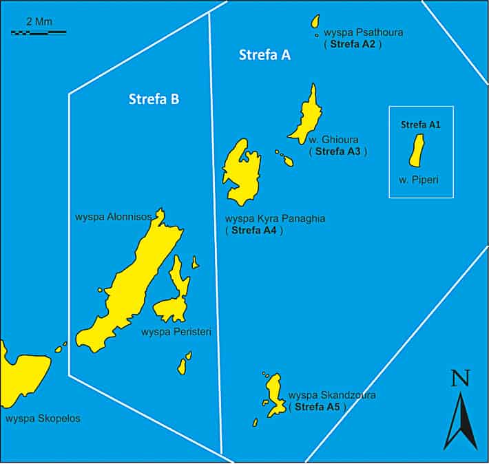 mapka wysp należących do parku narodowego Sporad Północnych - mapka