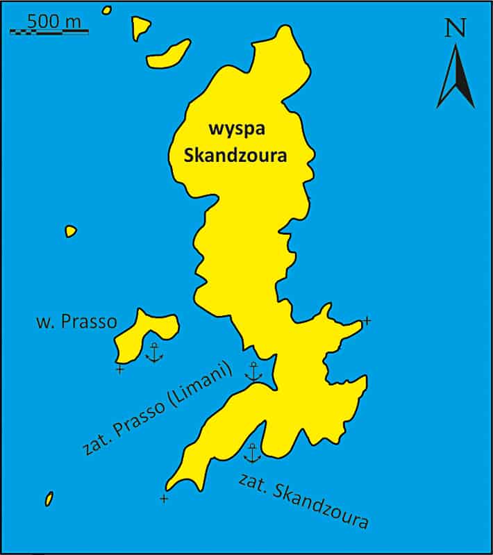 wyspa Skandzoura mapka