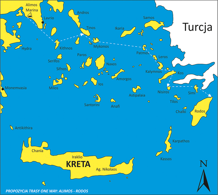 mapka trasa one way Alimos Rodos